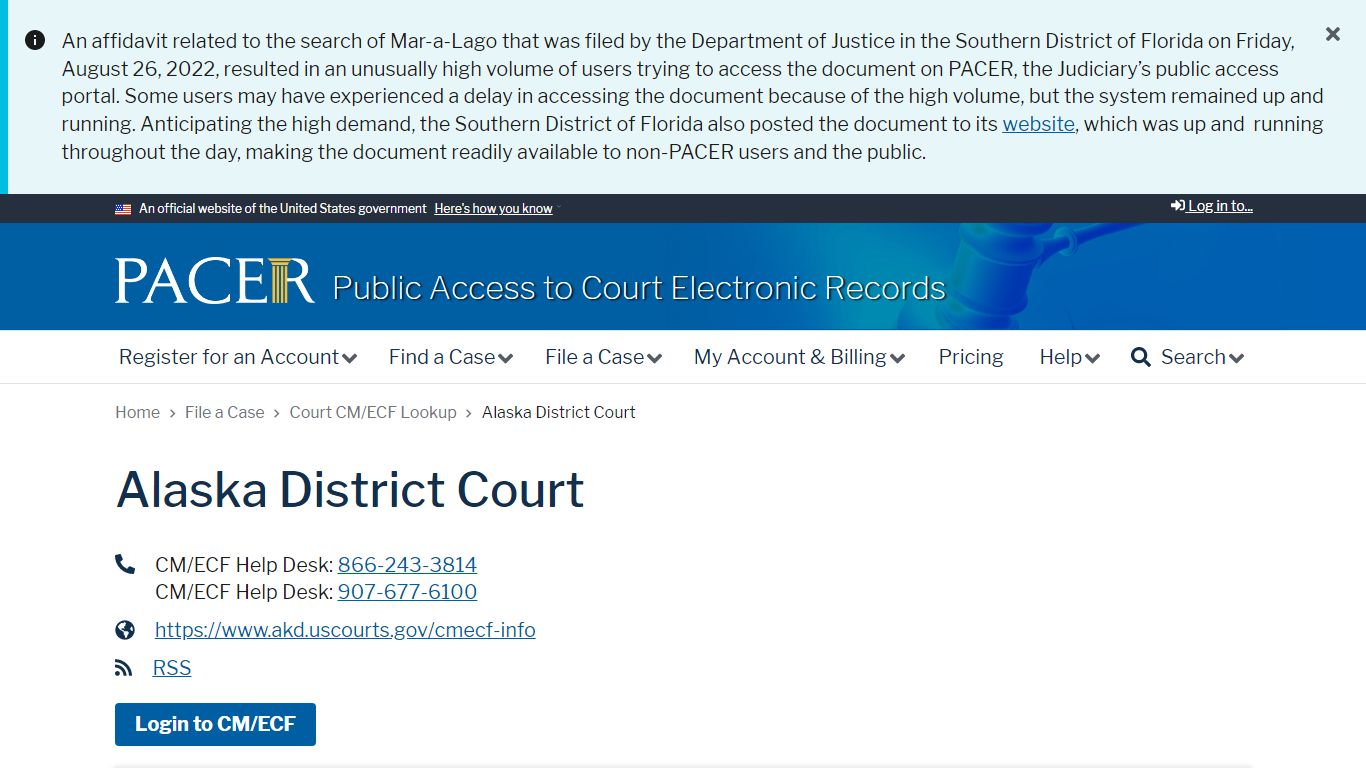 Alaska District Court | PACER: Federal Court Records